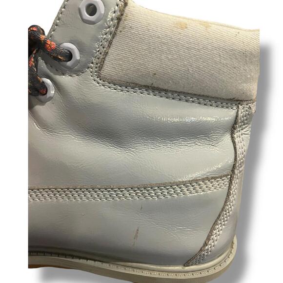 Timberland Junior Girls Sz 7 6” Premium WP Baby Blue Shine 1991A Leather Floral - Picture 12 of 15